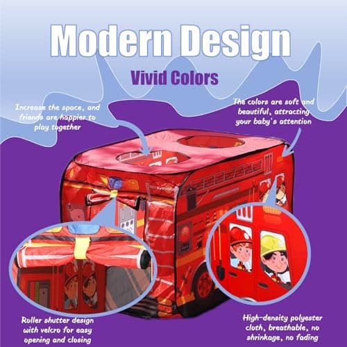 Cecailin Pop Up Tent for Kids.Fire Truck Play Tent Role Play Firefighter Tent.Large, Easy to Organize.Birthday Gift for Girls & Boys.Can Be Played with by 2-3 Kids.for Toddler - Indoor & Outdoor, Red - Thumbnail 4
