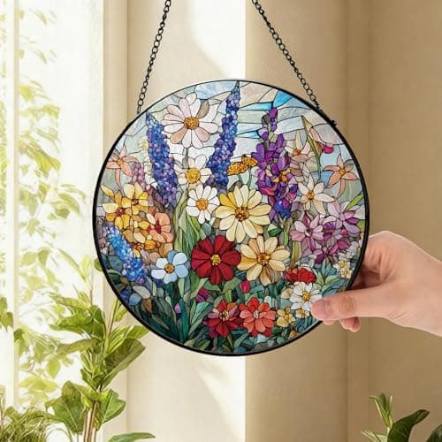 Colorful Wildflowers Suncatcher Stained Glass Window Hanging - Thumbnail 3