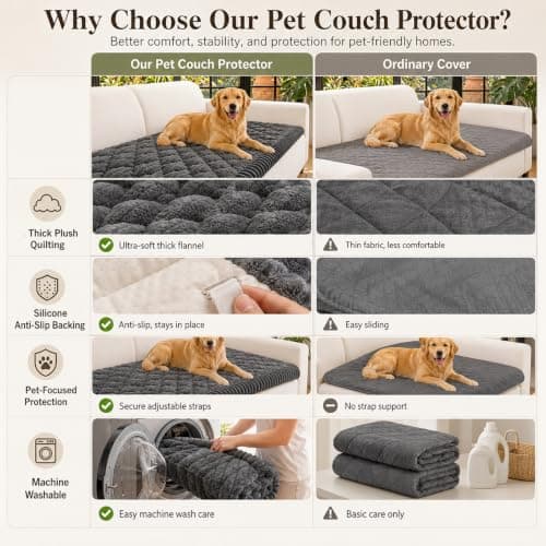 NILUOH Couch Cover for Dogs Washable, Non Slip Pet Couch Cover, Thick Plush Furniture Protector for Sofa, Protects Against Hair, Dirt and Scratches, Loveseat/Small Couch (Dark Gray, 27.6" x 59") - Thumbnail 5