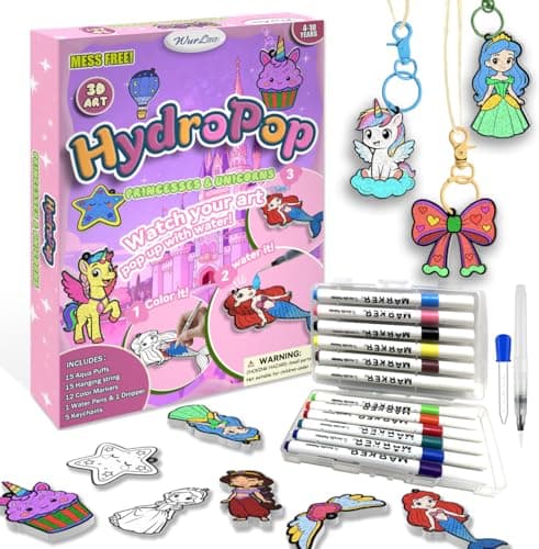 WurLoo Aqua Puffs 3D Art Kit for Kids, Easter Basket Stuffers, Mess-Free Paint by Number Crafts with Princesses & Unicorns, DIY Color & Inflate Activity Creative Set for Girls & Boys Ages 4-10 - Image 1