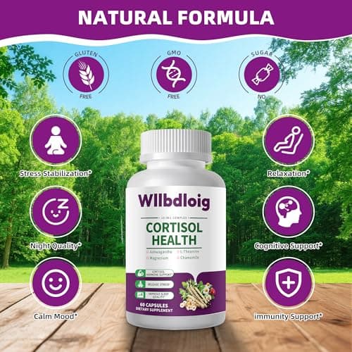Cortisol Supplements for Women Men, High Cortisol Reducer Health, Detox Cortisol Manager for Stress Relief ,Mood and Sleep with Ashwagandha, L-Theanine, Lower and Control - Non-GMO,Vegan 60 Capsules - Thumbnail 5