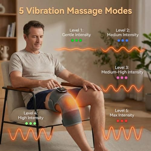 Cordless Knee Massager with Heat and Vibration, Portable Heated Knee Brace for Pain Relief, Electric Knee Heat Massager with 3 Levels & 5 Modes, LED Display, Ideal Gifts for Parents Seniors - Thumbnail 3