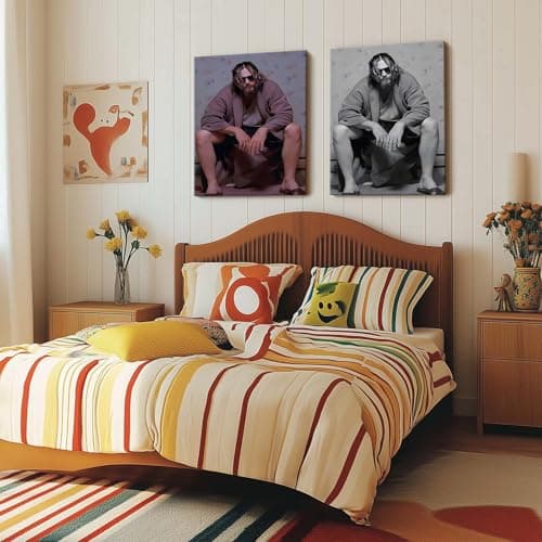 VYPEROCK Chill Framed Canvas Wall Art Bathroom Decor The Dude in Robe from The Big Lebowski Poster Print Legendary Comedy Painting Pop Artwork for Den Game Room Dorm Wall Home Decoration, 8x10inch - Thumbnail 4