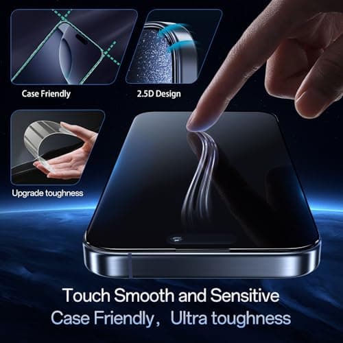 JESOHO Screen Protector for iPhone 15/16(6.1 inches) Blue Light Blocking, Military-Grade Shatterproof HD Tempered Glass with Easy Installation Tray,Touch Sensitive, 9H Hardness, Anti-Scratch 2 Pack - Thumbnail 6