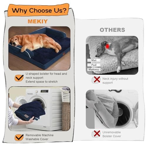 Large Dog Bed Orthopedic Washable - Waterproof with Removable Cover - Memory Foam - Beds Bolster Pet - Couch Sofa - XXL Large Big Dogs - Navy Blue Dog Bed - Thumbnail 4