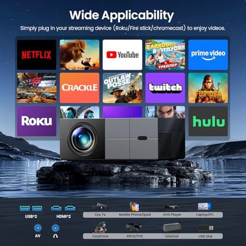 Projector with WiFi and Bluetooth - [High Brightness/Electric Focus]Outdoor Movie Projector ,Portable Smart Home Projector 1080P 4K Supported for Movie Night/Home Theater/Bedroom Gift for Her/Him - Thumbnail 5