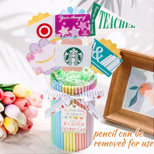dzbGift Teacher Appreciation Gifts-Gift Card Holder,Macaron-Coloured Pencil-Shaped Vase,Pencil Holder,Teacher vase Gifts for Back to School,First of School centerpieces,Christmas,School Office Decor - Thumbnail 3