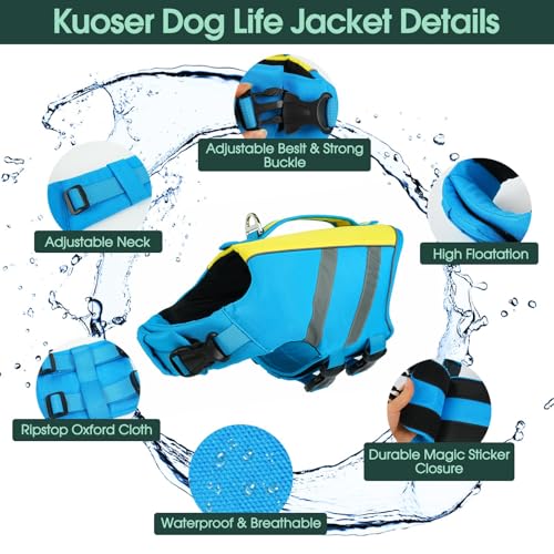 Kuoser Dog Life Jacket, High Flotation Dog Life Vest for Swimming & Boating, Adjustable Dogs Swim Vest with Rescue Handle, XS-XXL Reflective High Visibility Lifejacket for Small Medium Large Dogs - Thumbnail 6