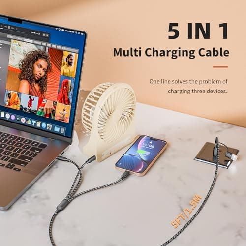 Multi Charging Cable 5 in 1, 2Pack 5FT USB C/A Multi Charger Cable to Type-C/Micro USB Port, Nylon Braided USB C Multiple Charger Cord for All Devices, Universal Phone Charger Cord for Cell Phones - Thumbnail 3