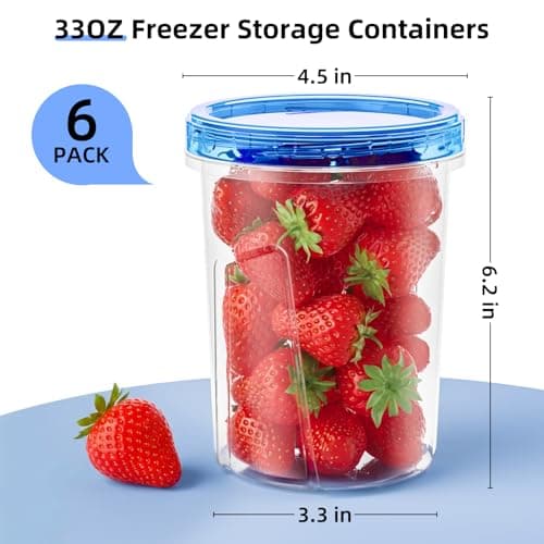 Winproper Freezer Storage Containers, 6 Pack-33 OZ Food Storage Containers with Twist Top Lids, Reusable Plastic Containers with Lids, Soup Containers for Meal Prep, Overnight Oats, Leftovers, Snack - Thumbnail 3