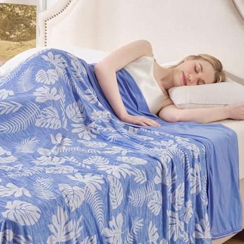 OMERAI Cooling Blanket for Hot Sleepers Twin Size Lightweight Breathable Summer Blanket Light Blue 60"x80", Q-Max >0.5 Cooling Throw Blankets for Night Sweats Double Side Cold Blankets for Bed, Couch