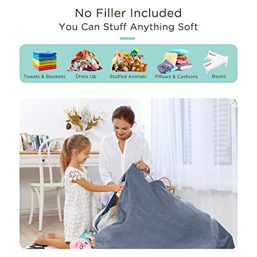 Aubliss Stuffed Animal Storage Bean Bag Chairs Cover, 50"x 35" Extra Large Velvet Bean Bags Chair for Kids & Adults, Ultra Soft Zipper Beanbag Toy Storage for Boys Girls - Grey - Thumbnail 2