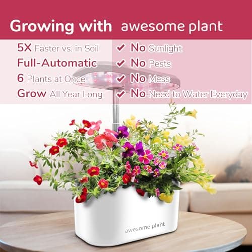 Awesome Plant 6Pro Hydroponics Growing System Kit (6 Pods), Indoor Garden Kit with 3L Watertank, 3 Grow Modes and Quiet Pump, Grow Herbs Lettuce Salad at Home Kit, Adjustable Height Up to 13", White - Thumbnail 4