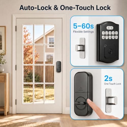 RUIKANG POWER Keyless Entry Door Lock, Smart Deadbolt with Keypad, Electronic Deadbolt with 200 User Codes & 4 Backup Keys, Auto-Lock Smart Door Lock for Front Door, Easy DIY Installation - Thumbnail 6