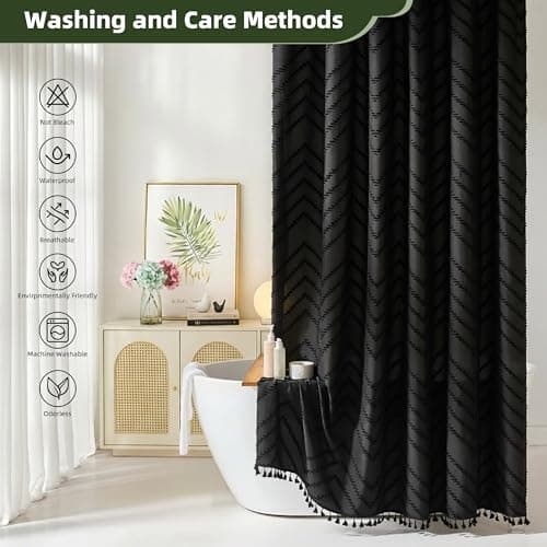 Siiluminisoy Stall Shower Curtain 36x72 Black Boho Shower Curtain Small Cloth Shower Curtains for Bathroom Decor - Thumbnail 5