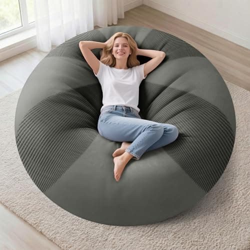 Homguava 5FT Bean Bag Chairs for Adults Teardrop BeanBag Chair Comfy Memory Foam Bean Bags Two-Tone Distressed Velvet&Corduroy Washable Cover for Living Room, Home (Corduroy, Light Grey) - Image 1