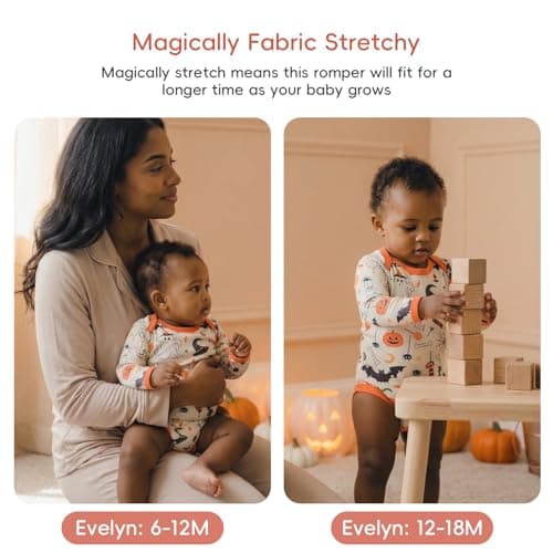aqpa Long Sleeve Bodysuit for Baby Girls & Boys, Newborn Onesies 92% Viscose from Bamboo, Tagless Baby Clothes w/Snaps (Beige-halloween, 6-12 Months) - Thumbnail 3