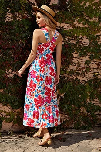 2024 Summer Women's Criss Cross Halterneck Flowy Boho Maxi Beach Dress Multicolor XL - Thumbnail 2