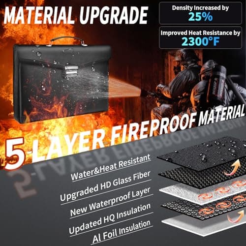 Heat & Water Resistant Fireproof Document Bag w/2 Pockets, Lockable Fire Proof Money Box w/Zipper, 700 Sheet Capacity Safe Storage for Home Office Important Documents Cash & Laptop, Black, Legal Size - Thumbnail 4