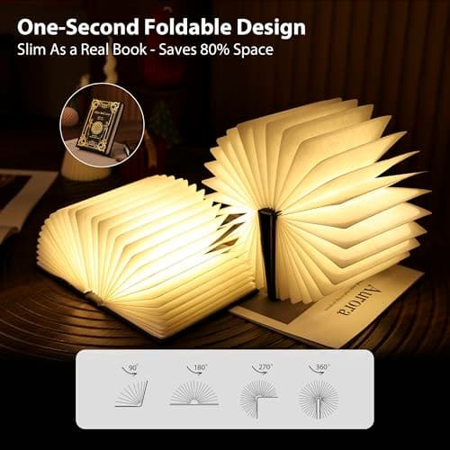 Ba suns Magic Book Lamp, 3-Color Adjustable Reading Light, Portable Foldable Paper Desk Lamp for Night Reading, 1200mAh Battery,Creative Home Decoration & Ideal Gift for Book Lovers - Thumbnail 5