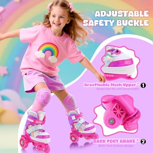 SULIFEEL Rainbow Unicorn 4 Size Adjustable Roller Skates for Girls Boys for Kids Ages 3-5 5-8 6-12 Children Skates Indoor Outdoor - Thumbnail 3