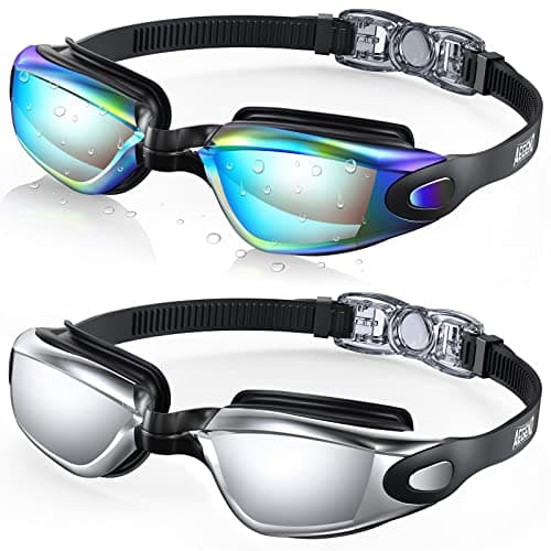 Aegend Swim Goggles 2-Pack, No Leaking Anti-Fog UV Protection Mirrored Swim Glasses for Adult Men Women, Wide View Outdoor - Image 1