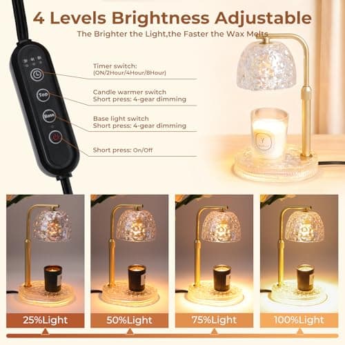 Lsctiff Textured Honeycomb Design Candle Warmer Lamp Adjustable Height, Flameless 4-Level Dimmable Wax Melt Warmer for Jar Candles with 2 Bulbs, House Warming Gifts, Safe Home Use(Pearl White) - Thumbnail 3