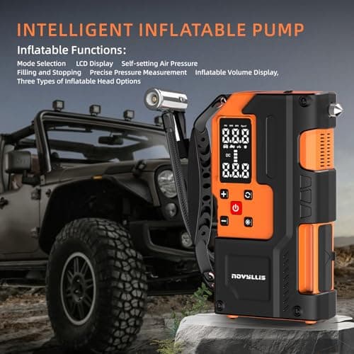 Jump Starter with Air Compressor 4000A Portable Battery Pack 10000mAh Power Bank Emergency SOS LED Light 22-Cylinder 150PSI Cordless AutoShutoff Tire Inflator Window Breaker - Thumbnail 4