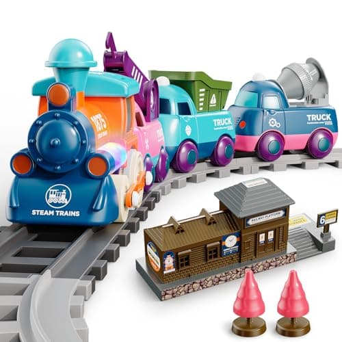 Lipneaed Train Set for Toddlers, Magnetic Train Toys for Toddlers 3+, 4pcs Trucks Toy Train for Boys and Girls, Birthday Christmas Toy Gifts for 3 4 5 6 7 8 Years Old - Image 1
