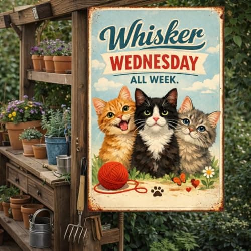 Whisker Wednesday All Week Vintage Tin Sign Funny Cat Wall Decor Retro Kitten Illustration Metal Plaque Cute Animal Art Home Office Wall 8x12 Inch Pre Drilled Holes - Thumbnail 4