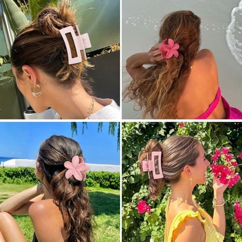 Flower Hair Clips for Women, Square Claw Clips for Girls 6 PCS - Light Pink - Thumbnail 6