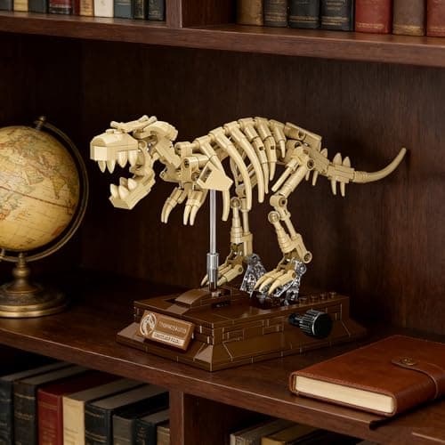 FRIMNS T. Rex Skull Dinosaur Fossil Skeleton Building Set, Movable Dinosaur Fossil T. Rex Model Kit with Tyrannosaurus Rex Display Base, Cool Home Decor Toy Gift for Fossils Lovers and Collectors - Thumbnail 2