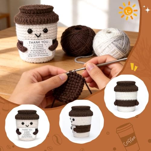 Teacher Nurse Appreciation Gifts For Coffee Lovers Get Well Cheer Thank You Gifts For Women Man Friends Coworkers Employee Volunteer Appreciation Gift Positive Crochet Coffee Lover Gift for Women - Thumbnail 2