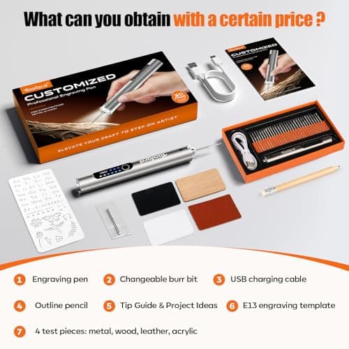 Engraving Pen with LED Light,HollowCup Motor,Cordless USB Rechargeable Rotary Tool for Metal,Wood,Glass and Plastic,DIY Engraving Kit with 30 Bits,Silver - Thumbnail 6
