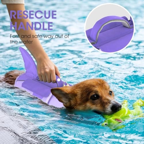 Dogcheer Shark Dog Life Jacket, High Buoyancy Dog Life Vest with Removable Foam Panels, Rescue Handle & Reflective Stripes, Dog Swimming Vest for Swim-Loving, Beginner, Senior & Weak Dogs, Purple S - Thumbnail 4
