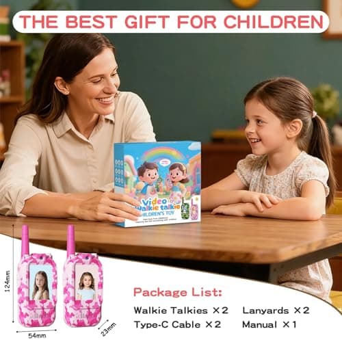Video Walkie Talkies for Kids with Camera, 2 Pack Rechargeable Kids Walkie Talkies, Real-Time Video Intercom, LCD Screen, Voice Changer, Long Range Outdoor Toys for Boys Girls Ages 3-12 (Desert Pink) - Thumbnail 6