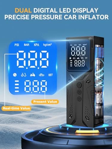 AIRSURE Tire Inflator Portable Air Compressor, High-Speed 150PSI Cordless Air Pump for Car Tires with Powerful Battery, Auto Shut-Off - Portable Tire Pump for Car, Bike, Motorcycle and Balls - Thumbnail 4