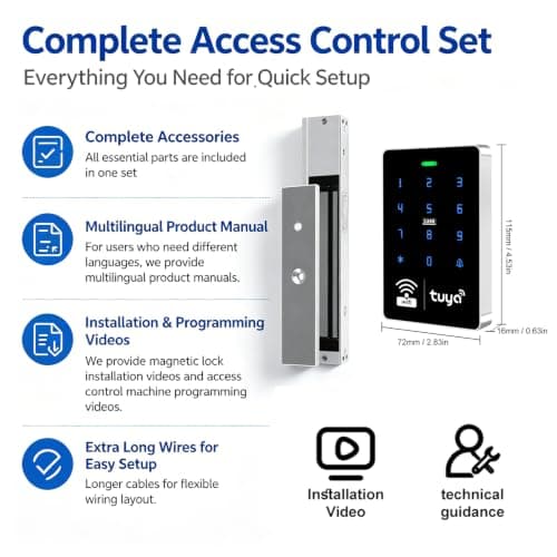 XYBkey WiFi TUYA Complete Security Access System Kit with Waterproof RFID Touch Keypad Door Lock, Smart Remote Door Opener, App，600-Pound Electric Magnetic Lock + ZL, Metal Sensor Switch, Doorbel - Thumbnail 4