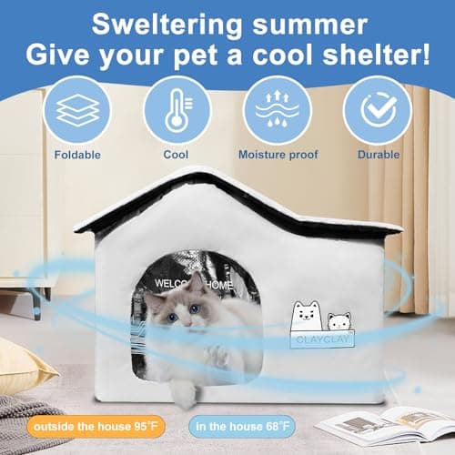 Sturdy Heated Cat House for Winter, Waterproof Insulated Outdoor Cat House with Heating Pad,Weatherproof Warm Feral Cats Shelter for Multiple Cats,Suitable for All Seasons((21"D x 15"W x 17"H) - Thumbnail 3