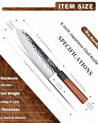 KEEMAKE 8 Inch Chef Knife, Japanese Hand Forged High Carbon Steel Kitchen Knives with Ergonomic Rosewood Handle, Ultra Sharp Durable Professional Gyuto Knife for Meat & Veggie Slicing - Thumbnail 2