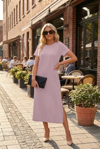 Lepunuo Summer Dresses for Women 2025 Round Neck Casual Split Maxi Dresses with Pockets - Thumbnail 2