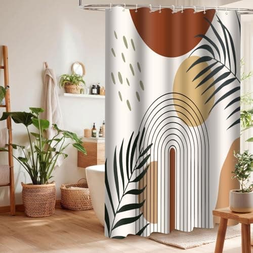 LYLYCTY Boho Shower Curtains for Bathroom,Orange Bohemian Mid Century Leaf Sun Modern Waterproof Fabric Bathroom Decor Curtain 72x72 Inches - Thumbnail 5