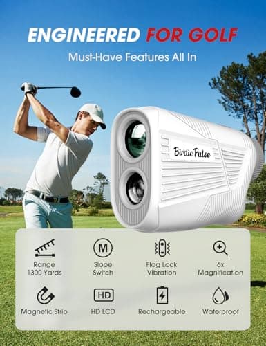 Golf Rangefinder with Slope & Magnet，1300 Yards Range Finder for Golf，Flag Locking Vibration，6-6.5X Magnification & HD LCD，Rechargeable Golf Range Finder - Thumbnail 2