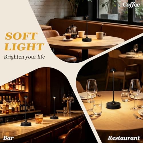 Kakanuo Rechargeable Cordless Table Lamp, Battery Operated Lamps, 3-Color Stepless Dimming, Portable Wireless Desk Lamp, LED Lighting for Dining Room, Restaurant, Office, Bar, Home(Black 2 Pack) - Thumbnail 6