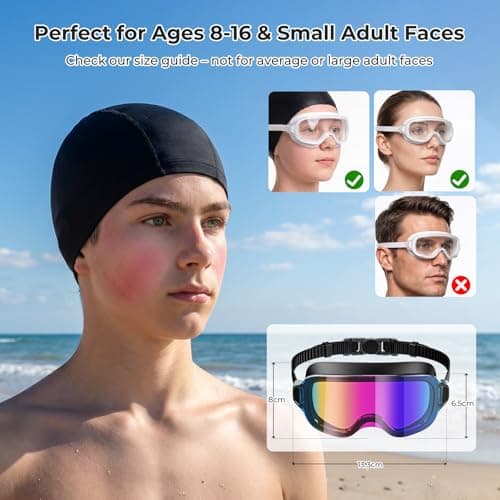 Aegend 2 Pack Swim Goggles For Youth Ages 8-16&Adult(Small Faces), Large Frameless Wide View No-Leak Silicone Seal Anti-Fog/UV, with Earplugs Nose Clips Mesh Bags for Teens Boys Girls Swimming - Thumbnail 2