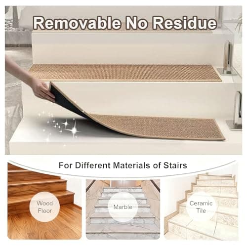 Non Slip Stair-Treads for Wooden Steps Indoor, 15 PCS Stair-Carpet Treads Washable Stair-Runner Rugs for Kids and Dogs, Stair Runner Rugs, 8" X 30" Beige - Thumbnail 5