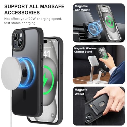 Thomo Upgraded Magnetic for iPhone 15 Plus Case [Compatible with Magsafe] [Mil-Grade Protection], Pocket-Friendly, Slim Translucent Phone Case Cover for iPhone 15 Plus 6.7", Black - Thumbnail 2