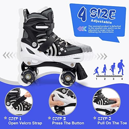 SULIFEEL Rainbow Unicorn 4 Size Adjustable Light up Roller Skates for Girls Boys for Kids (E Black, Medium - Big Kid) - Thumbnail 2