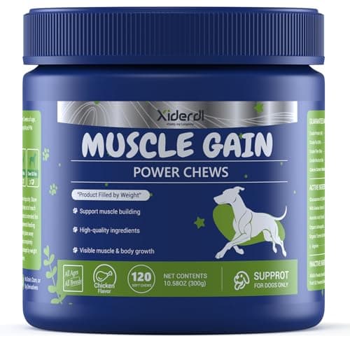 Xiderdl 11-in-1 Muscle & Weight Support Chews for Dogs – High Protein Supplement with Amino Acids, BCAAs, Antioxidants & Vitamins – Muscle Support Soft Chews for Puppies & Adult Dogs, 120 Count