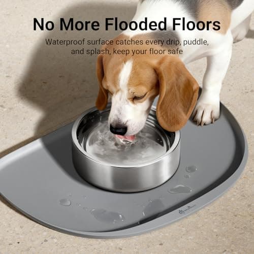 DownyPaws Dog Food Mats for Floors Waterproof, BPA Free Silicone Dog Bowl Mat, Non-Slip Pet Feeding Mat with High Raised Edge, Cat Placemat for Messy Drinkers, 24"×17", Gray - Thumbnail 3